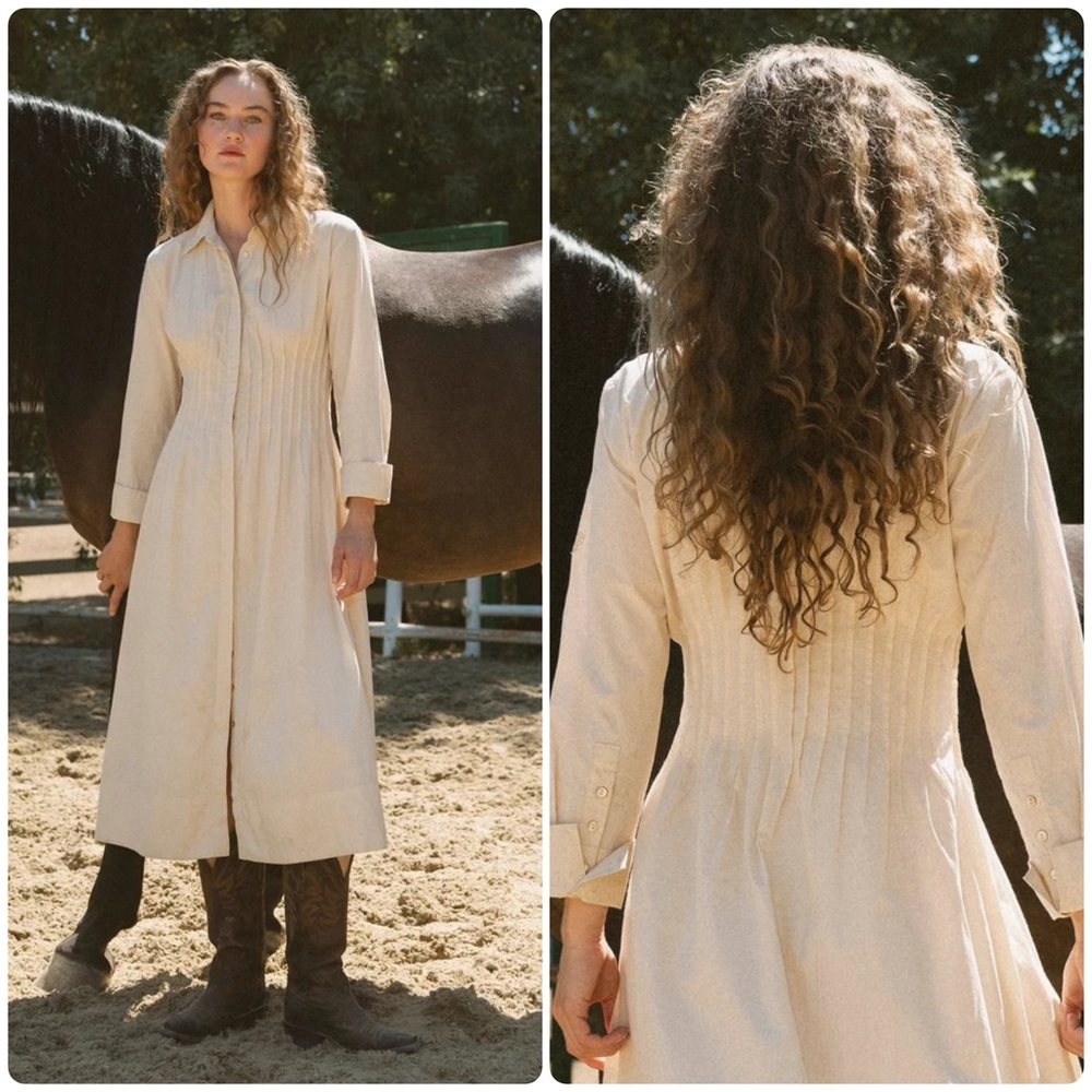Cleobella Cream Pintuck Long Sleeve Shirt Dress